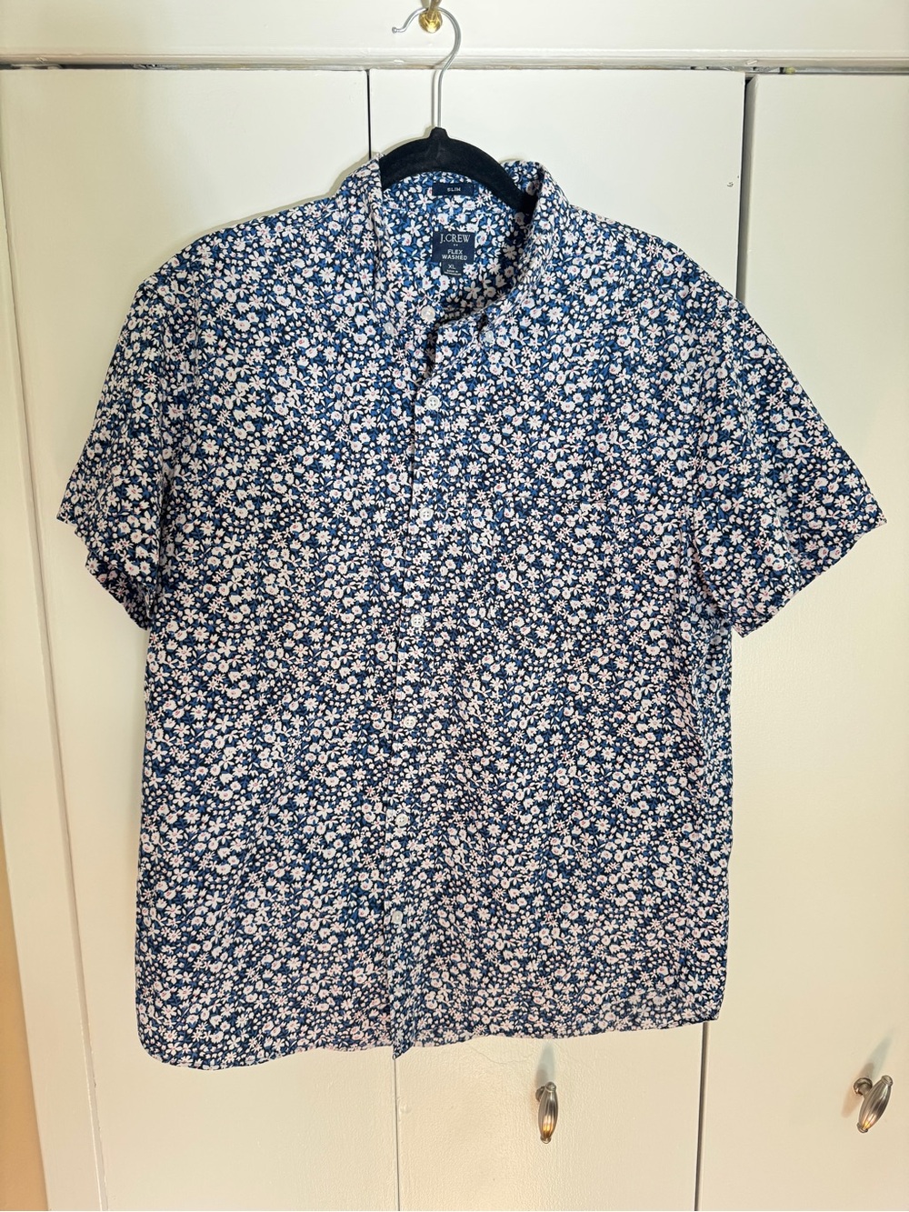 J. Crew Flex Washed Slim Fit Button Short Sleeve Shirt - Blue/White Floral